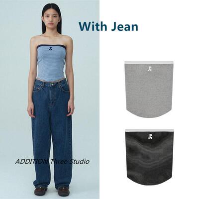 韩国 Rest and Recreation 25夏款辣妹logo刺绣修身条纹抹胸背心