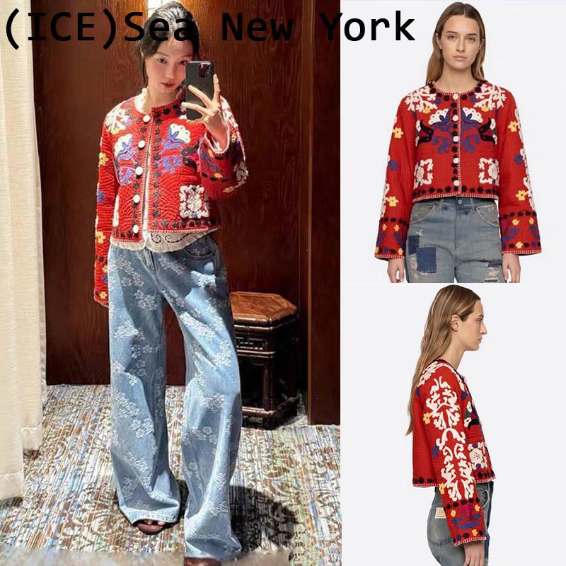 ice买手店正品现货Sea New York红色花朵刺绣圆领宽松夹克外套女