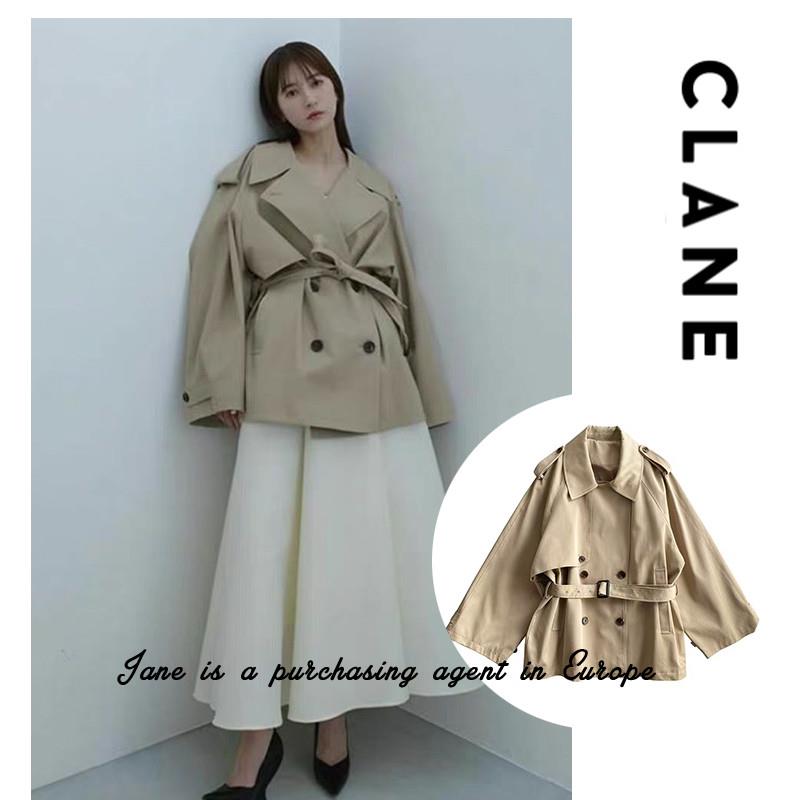国现 日本直邮 CLANE 松本惠奈卡其色翻领双排扣宽松腰带短版风衣