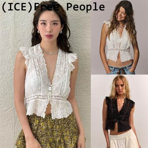 ice买手店正品Free People上衣新款杨采钰同款镂空刺绣V领衬衫女
