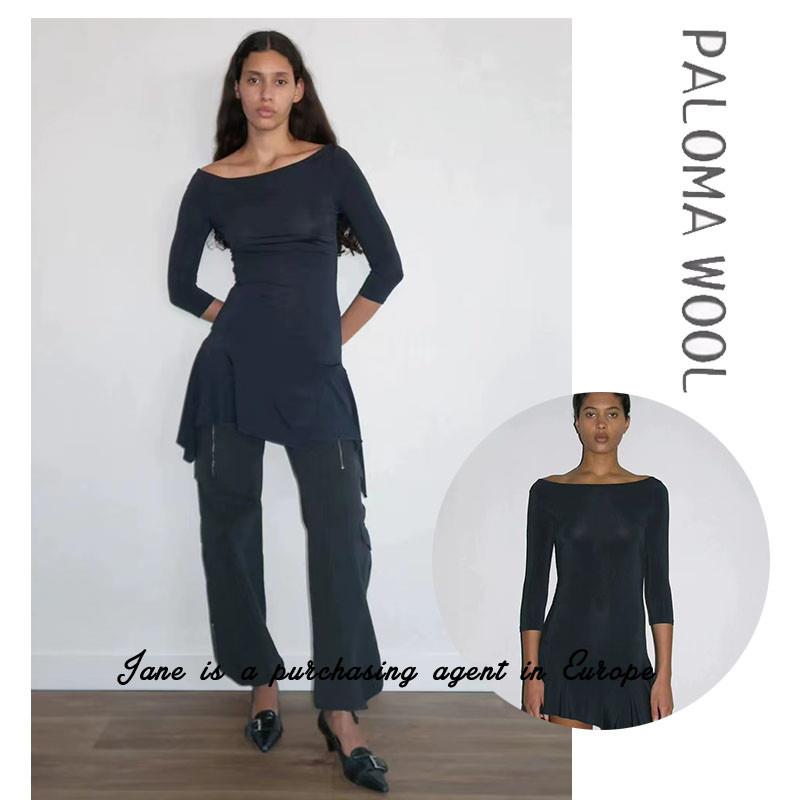 国现 西班牙直邮 PALOMA WOOL Benito弹力一字领不规则裙摆洋装