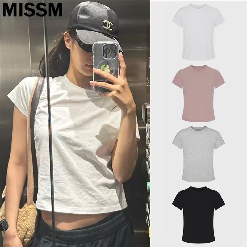 正品SKIMS金智妮jennie同款纯色圆领正肩短款T恤上衣女