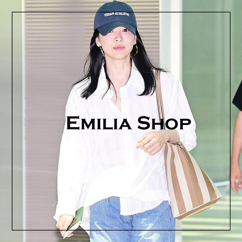 买手店现货正品韩国MOIA衬衫宋慧乔同款纯棉竖条纹宽松长袖衬衫女