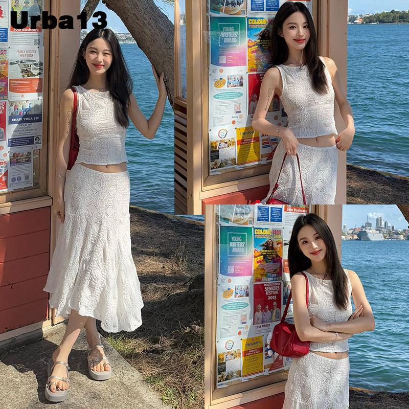 Urba13买手店现货正品With Jean套装蕾丝无袖背心上衣包臀半身裙