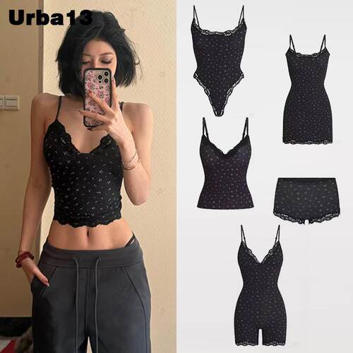 Urba13买手店正品现货SKIMS蕾丝吊带背心印花修身吊带短裙连身衣
