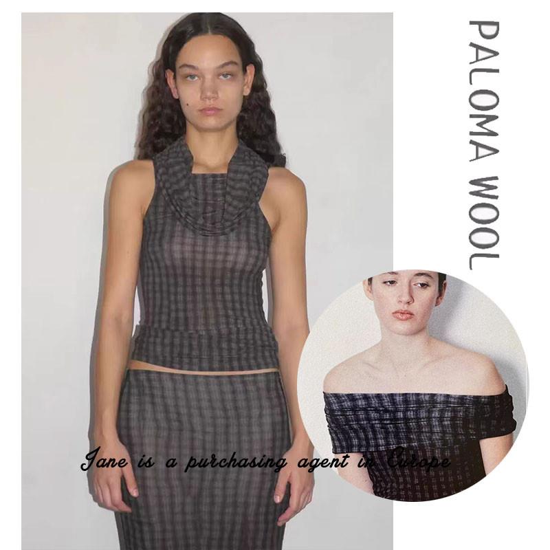 国现 西班牙直邮 PALOMA WOOL 纯欲Rizzo格子印花垂领背心上衣 - 实物图