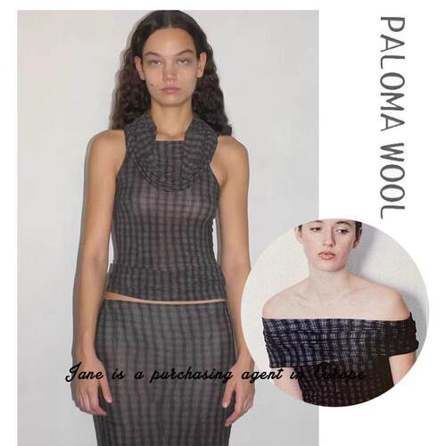 国现 西班牙直邮 PALOMA WOOL 纯欲Rizzo格子印花垂领背心上衣