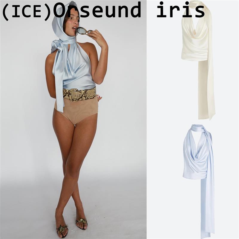ice买手店正品Orseund Iris缎面挂脖飘带围巾荡领露背上衣背心女
