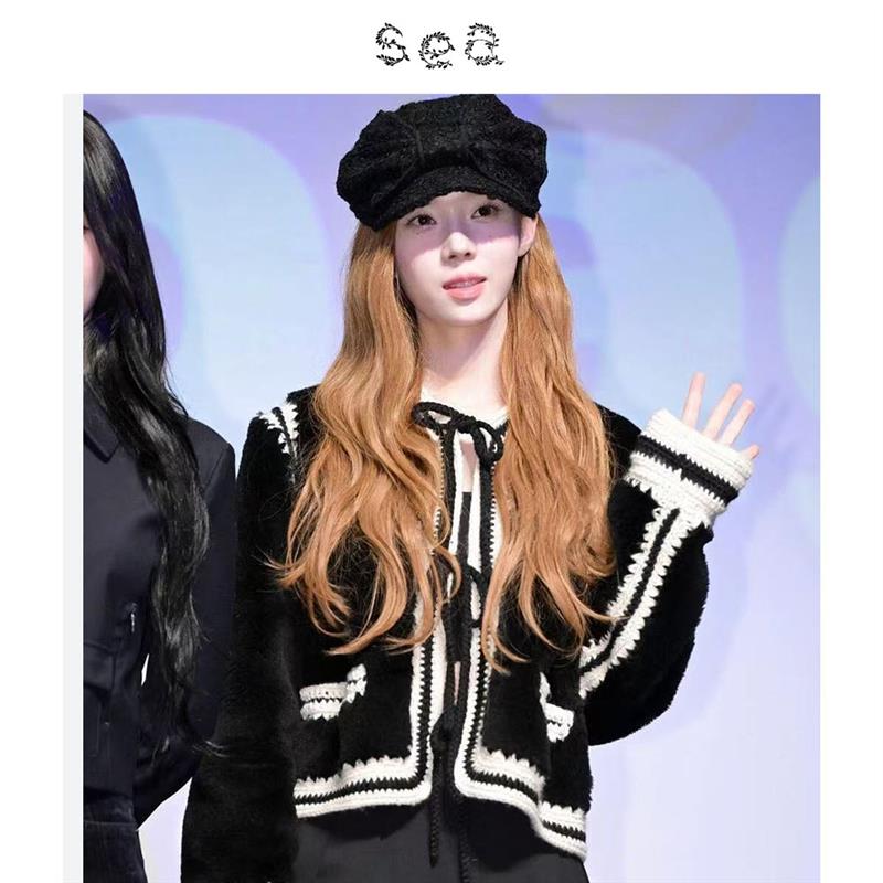 Sea New York 金玟庭同款黑白拼接系带针织开衫外套图片