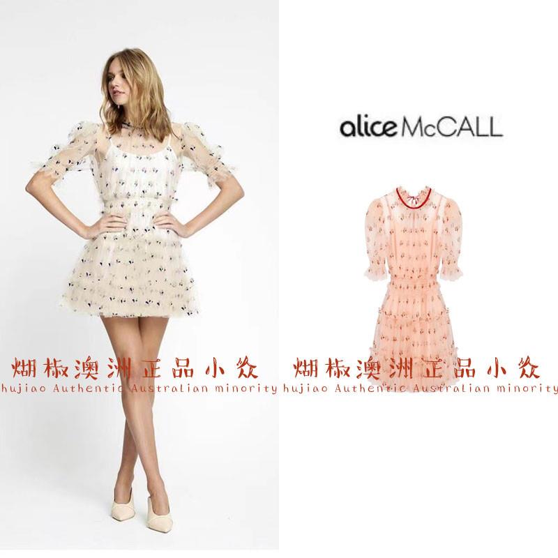 煳椒 澳洲正品Alice McCall 沈梦辰立领蕾丝网纱泡泡袖圆领洋装