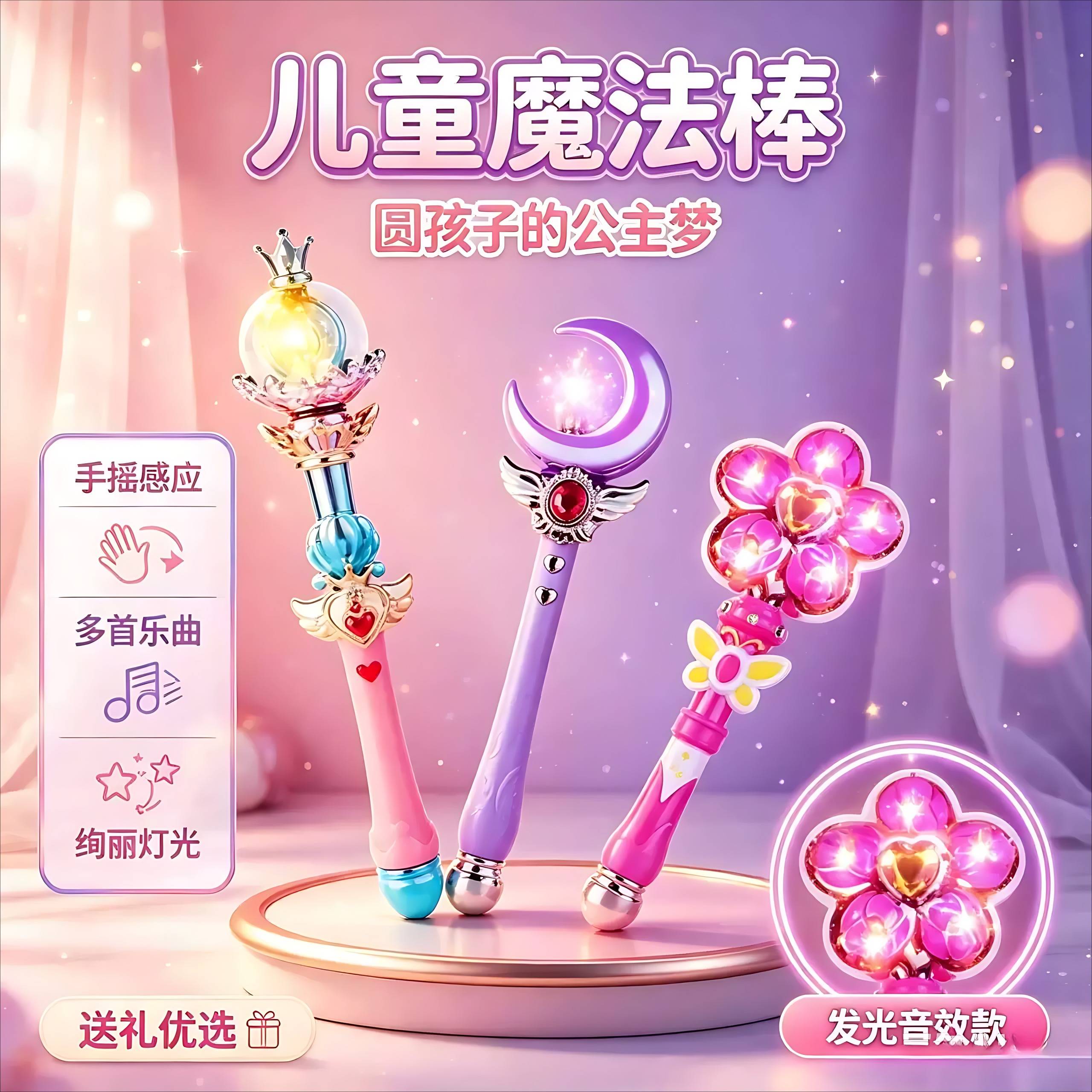 魔法棒公主闪光音乐仙女棒  发光魔仙棒权杖 儿童女孩小魔仙玩具