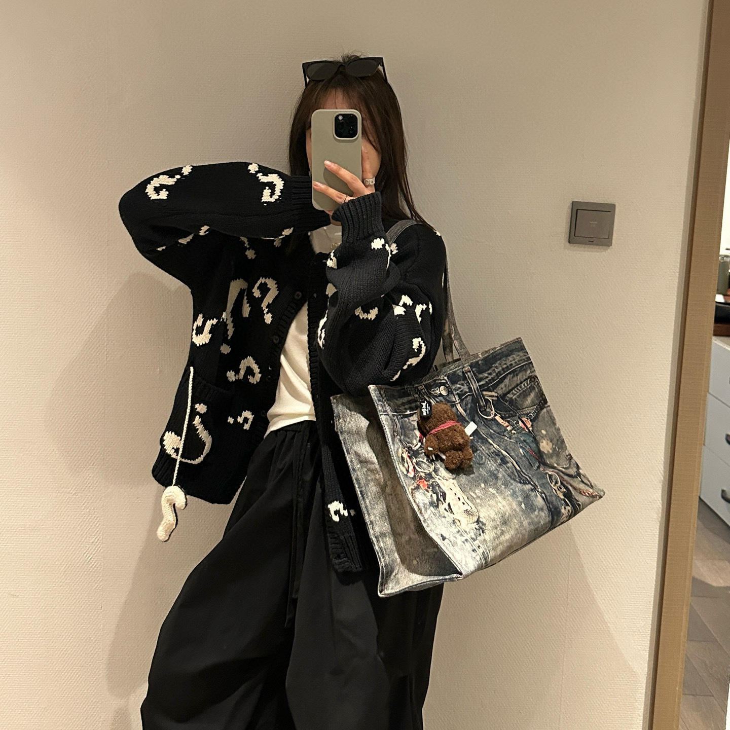 时尚撞色问号女士圆领针织衫松弛感秋冬百搭长袖慵懒感毛衣外套