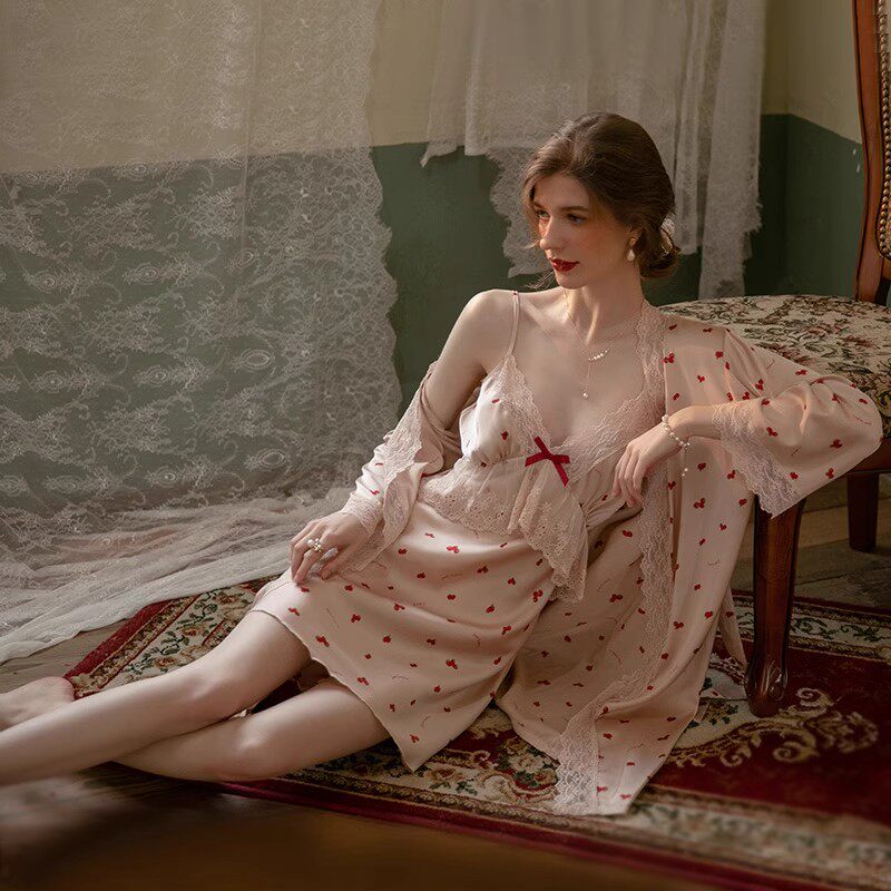 吊带睡裙女夏季纯欲风蕾丝法式睡袍性感睡衣春秋款女2025新款冰丝