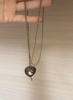 复古做旧豹纹爱心猫咪项链戒指女甜酷风辣妹个性百搭颈链毛衣链