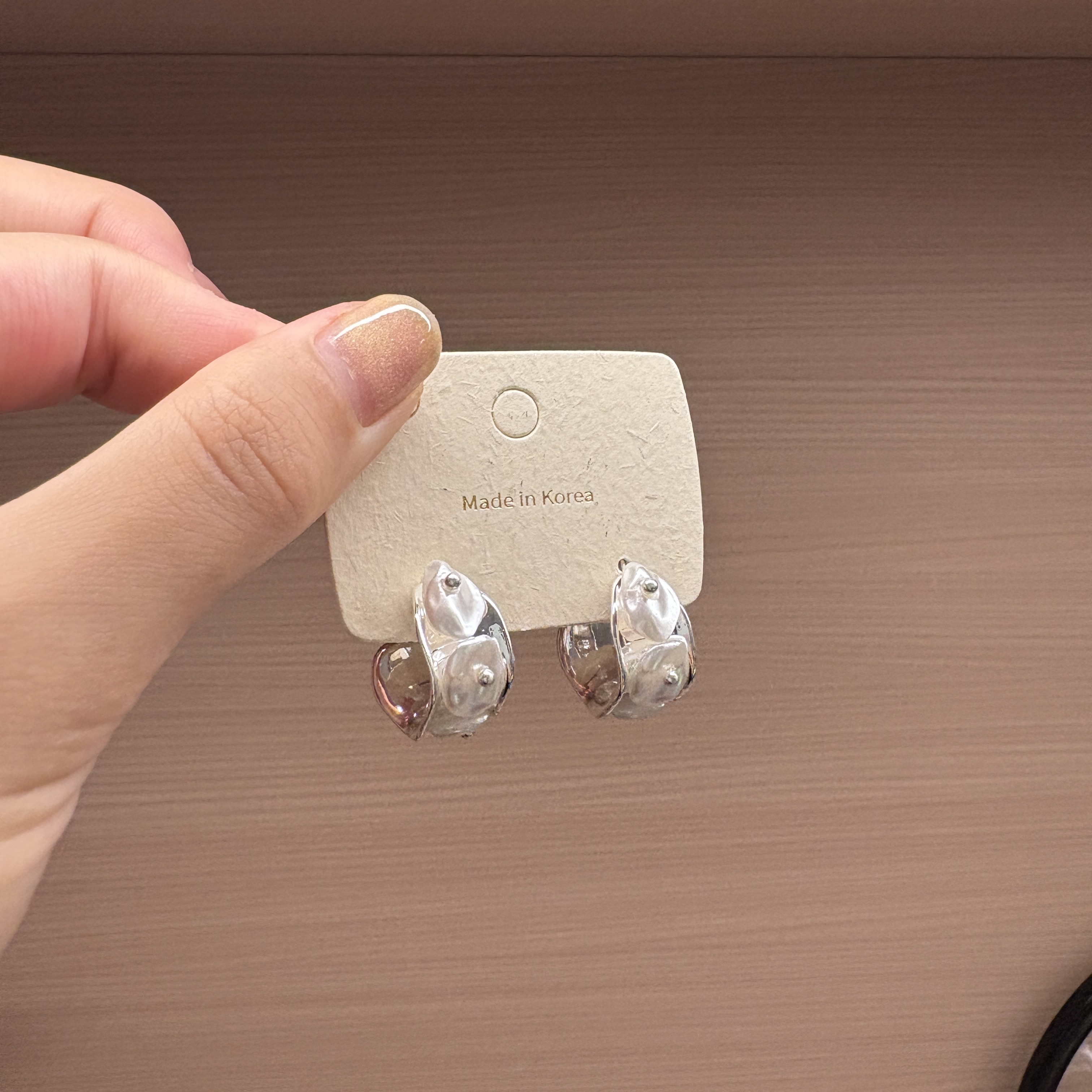 不规则几何C形耳圈机理风小众设计感银色巴洛克珍珠风格耳钉