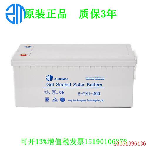 ZHONGMING蓄电池6-CNJ-200进口免维护 LED UPS设备 电源 电瓶