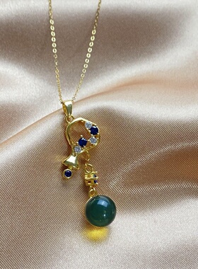 水瓶座S925纯银墨西哥蓝珀项链女