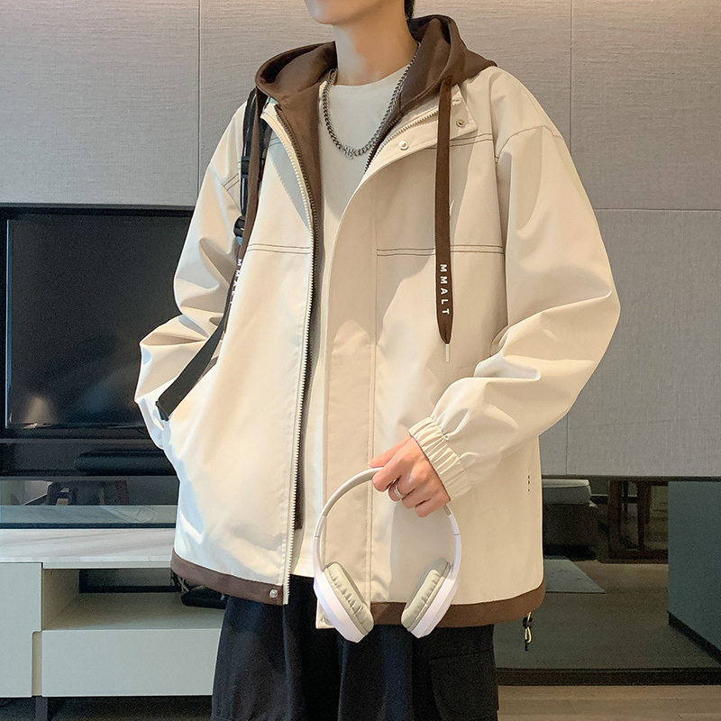 假两件外套男士春秋季连帽百搭衣服男装棉衣秋冬加棉加厚男款