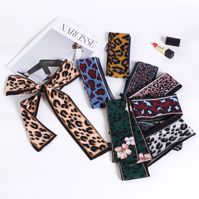 ins豹纹小丝巾女韩国细窄长条领巾装饰缠绑包包手柄丝带发带围巾