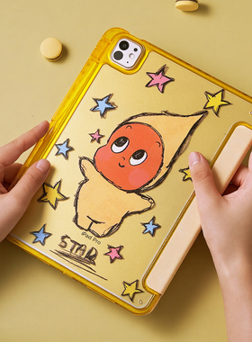 黄色睡衣小人适用苹果ipadpro11保护套平板电脑壳air6/11寸带笔槽Y+三折mini7/10代air13寸/4/5/6亚克力可爱