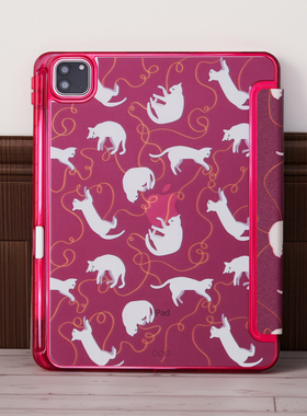 白色猫咪适用苹果ipadair7保护套平板电脑壳air4/5/6/pro带笔槽Y+三折ipad10/11代air13寸/4/5/6亚克力硬壳