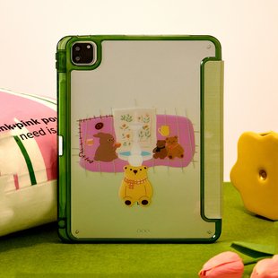 pro带笔槽Y 三折mini7 6亚克力硬壳 10代小众air13寸 卡通露营小动物适用苹果ipad11平板电脑保护套air7