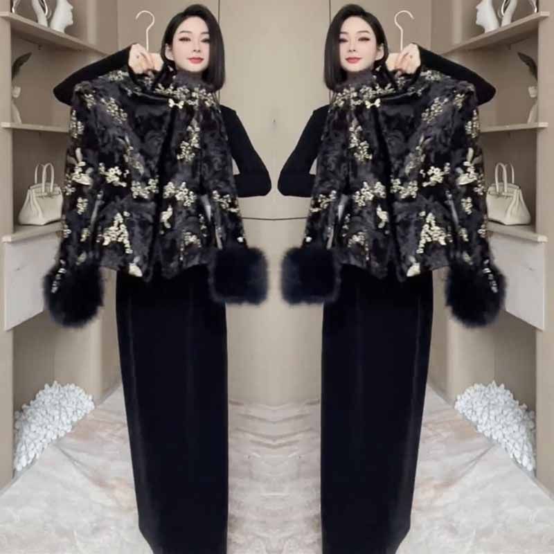 网红爆款时尚套装裙女2024秋冬款国风刺绣收腰毛毛袖上衣+半身裙,女装/女士精品,时尚套装,淘宝优惠券,粉丝福利购,淘宝优惠卷