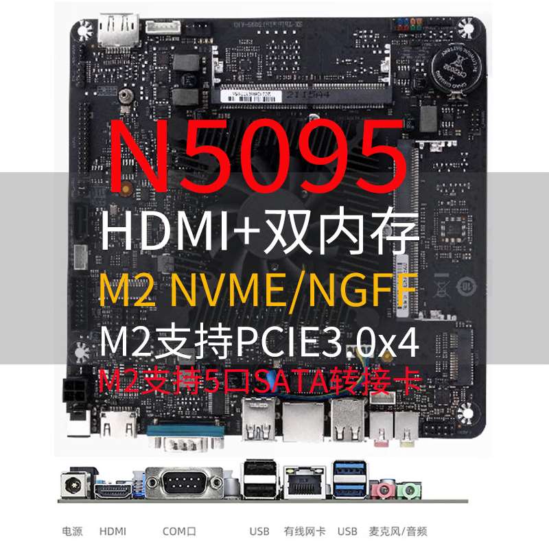 梅捷N5095迷你主机主板NAS一体机电脑J4125 N5105工控行业ITX千兆