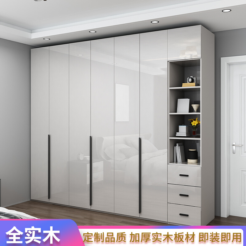 衣柜高光简约现代实木生态多层板家用卧室组合组装整体开门大衣橱