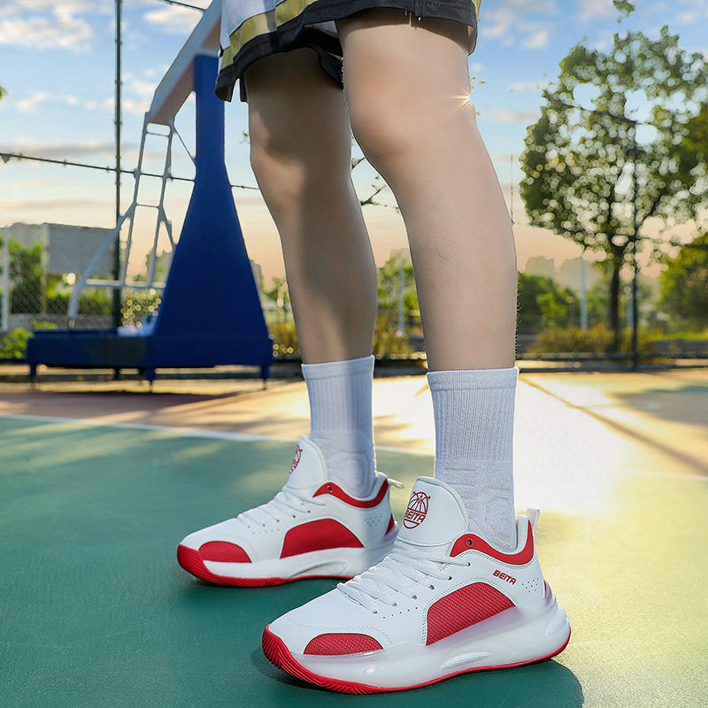 贝踏篮球男鞋高帮实战透气耐磨减震运动鞋男防滑爆米花鞋底皮网面