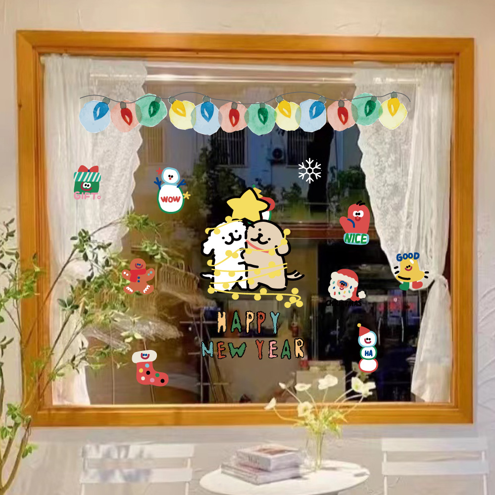 圣诞节装饰品静电贴圣诞老人树氛围场景布置玻璃门贴纸雪花橱窗贴