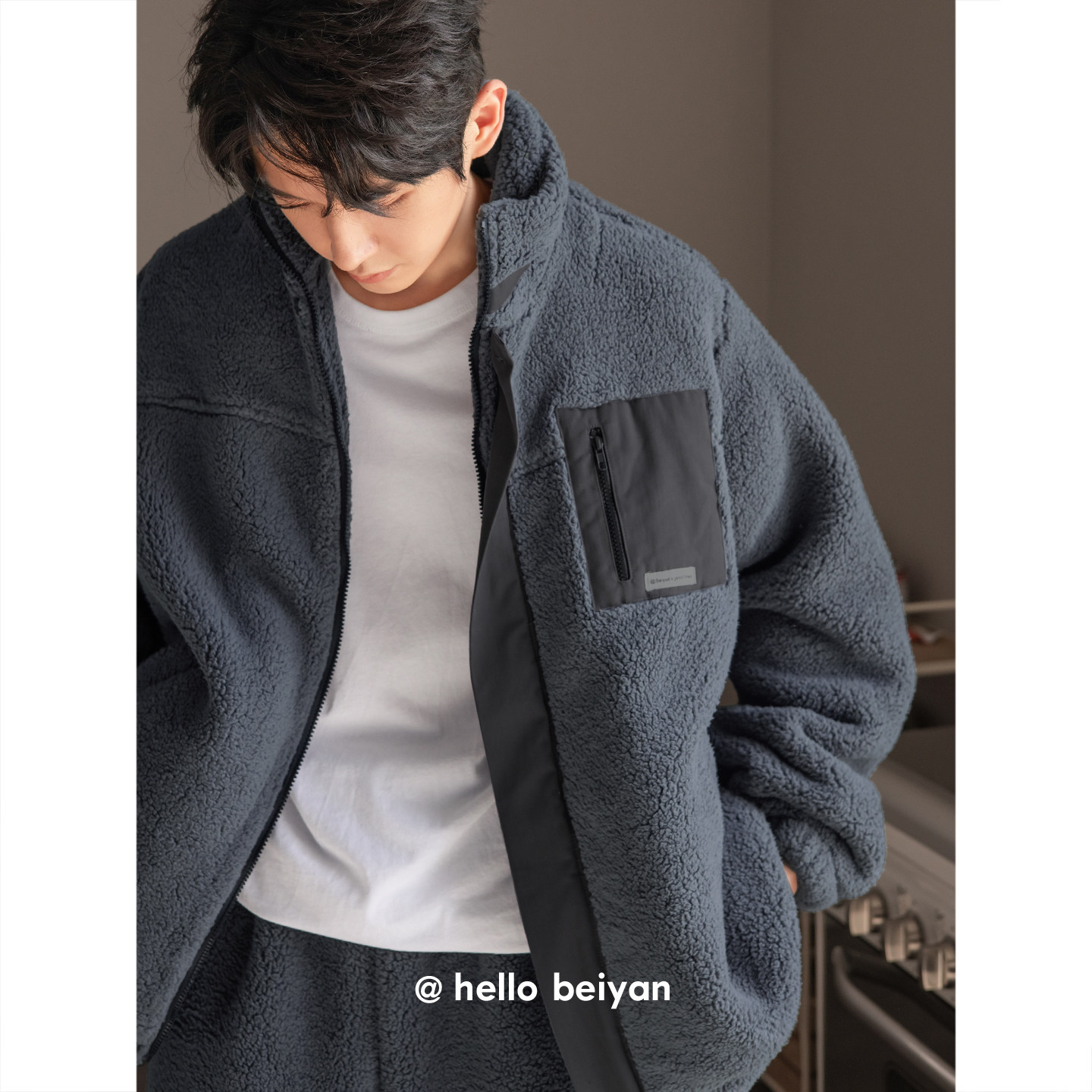 贝妍男士羊羔绒保暖开衫家居服