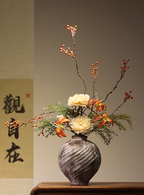 侘寂风手工陶瓷花瓶宋韵禅意摆件