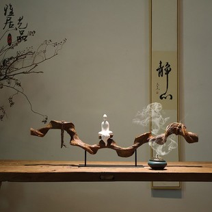 新中式 饰品 树脂仿木禅意摆件侘寂风根艺茶室玄关柜艺术枯藤根雕装