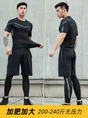 Large size fitness suit men's autumn fat man plus fat Sports quick-drying tights training suit gym running