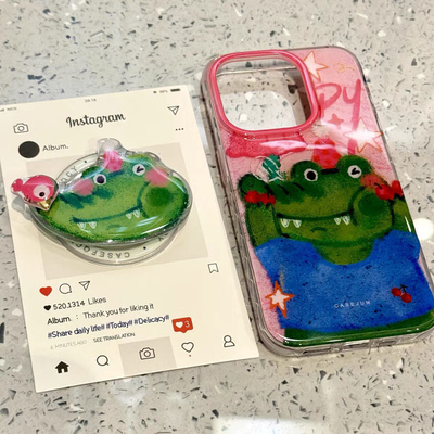 适用iPhone16pro/15手机壳苹果13涂鸦鳄鱼小鸟转转磁吸支架13pro个性14promax简约15promax硬壳14PRO