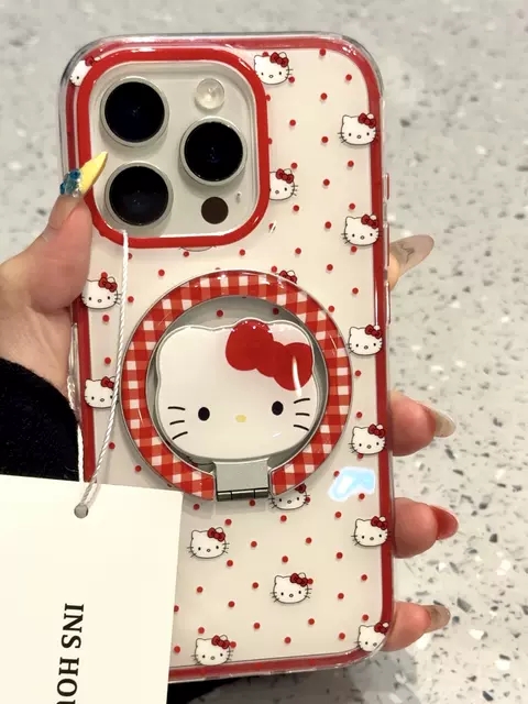 红波点kt猫磁吸壳适用iPhone16pro/15手机壳苹果13kt猫磁吸支架13promax个性14promax简约15promax