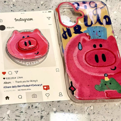 粉色蜡笔小猪转转磁吸支架适用于iphone16pro手机壳苹果15保护套14女款13新款16promax小众高级感max外壳