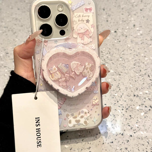 粉晕染蝴蝶小狗插画磁吸壳适用iPhone17promax/16PRO手机壳苹果13个性14promax简约15promax硬壳14PRO新款