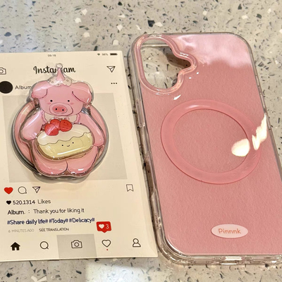 粉猪草莓蛋糕转转磁吸支架适用iPhone17proMAX/16PRO手机壳苹果13全包13promax个性14pro简约15promax硬壳14