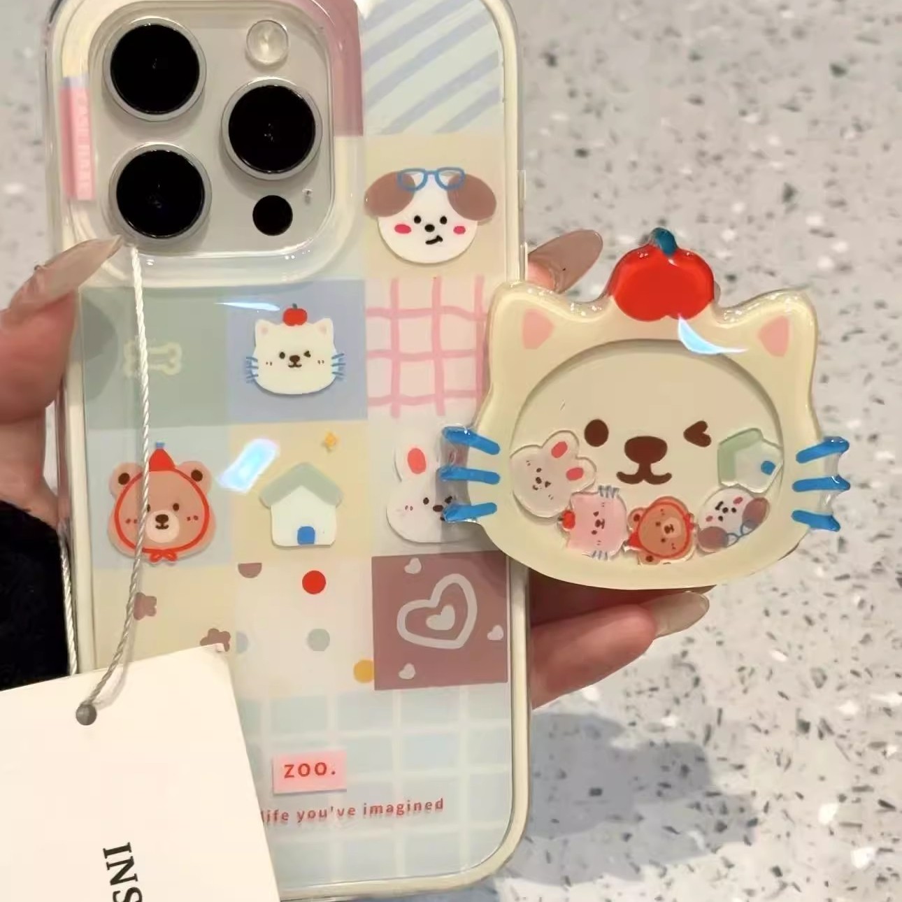 可爱何文小动物猫咪支架适用iPhone17promax/16PRO手机壳苹果13个性14promax简约15promax硬壳14PRO新款