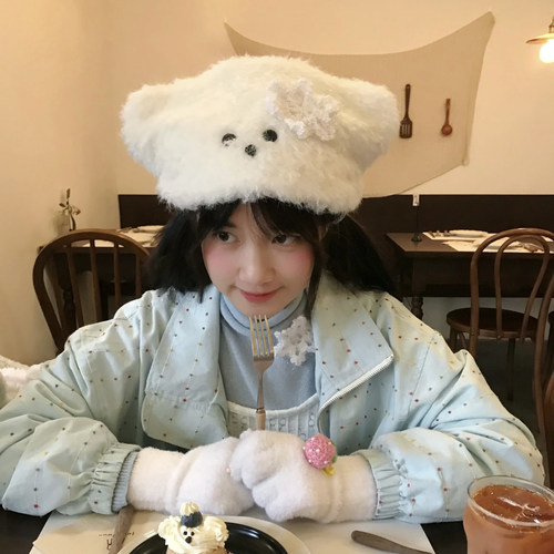可爱毛绒小狗针织帽秋冬保暖