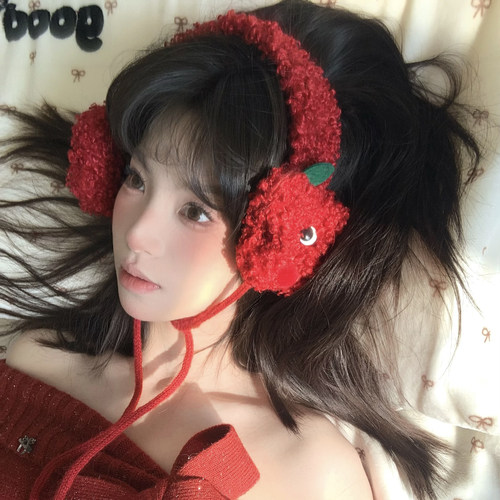 红色毛绒苹果耳暖保暖护耳包