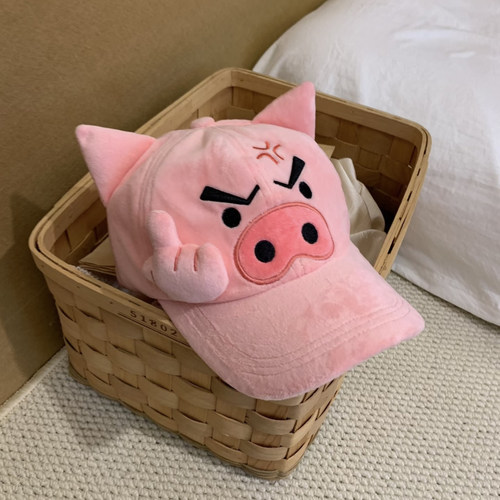 小猪卡通女秋冬显脸小棒球帽