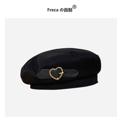 甜酷贝雷帽子女复古画家帽金属扣