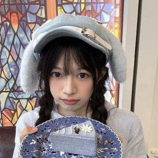 原创y2k小众亚文化长耳小狗毛绒八角帽子女秋冬季个性可爱贝雷帽
