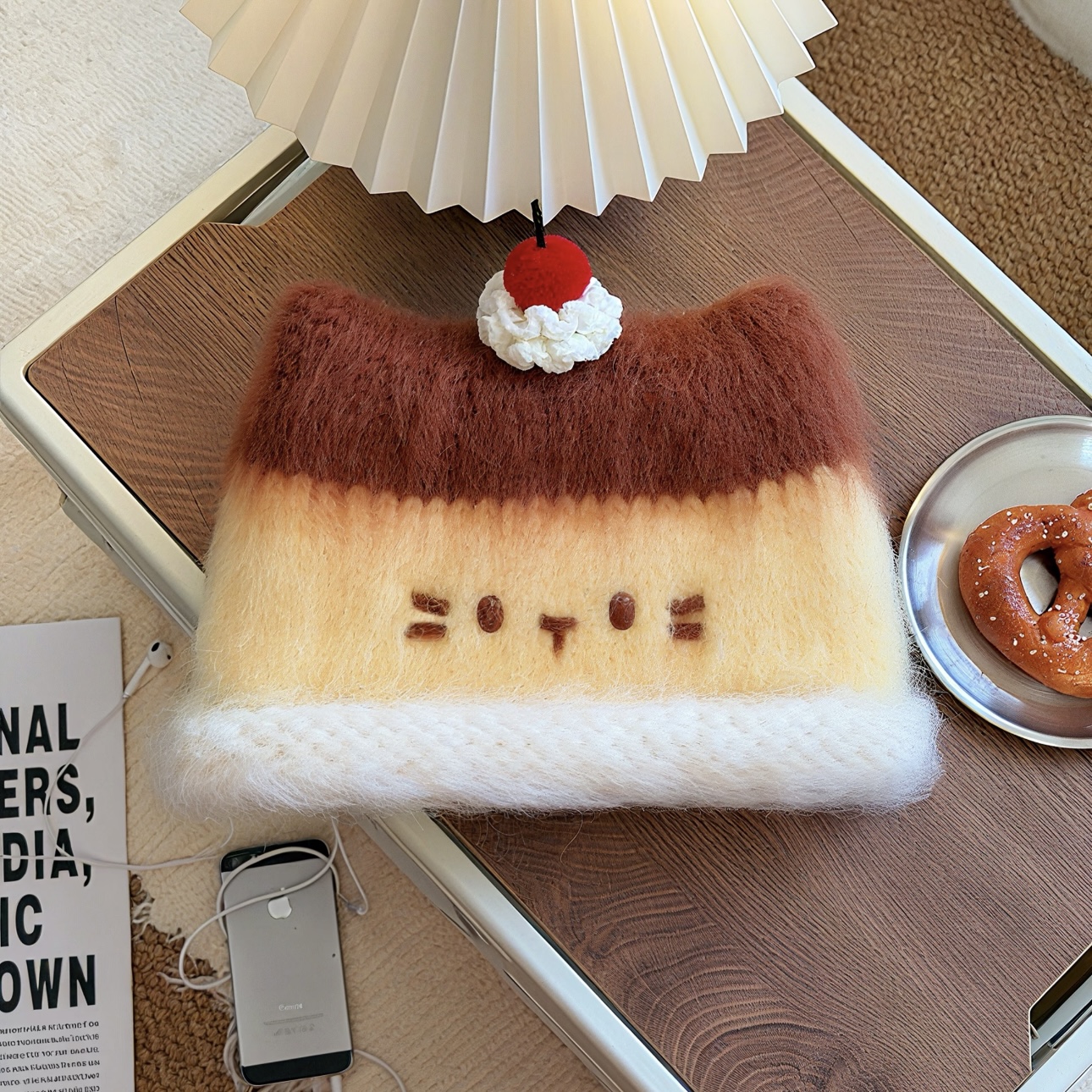 卡通布丁猫耳毛绒帽子女秋冬