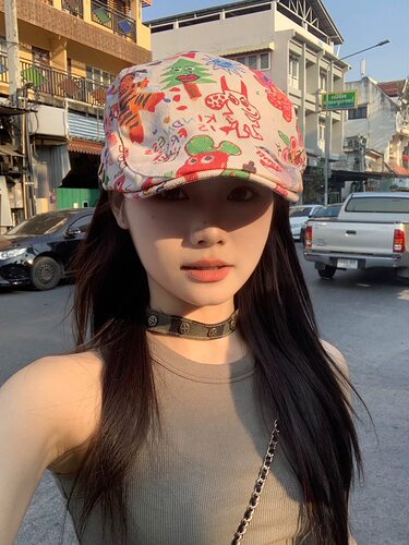 涂鸦前进帽女个性复古童趣贝雷帽