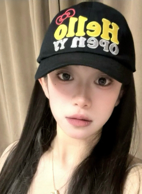 韩国小众openyy全昭弥同款kt凯蒂猫刺绣拼色字母棒球帽鸭舌帽男女