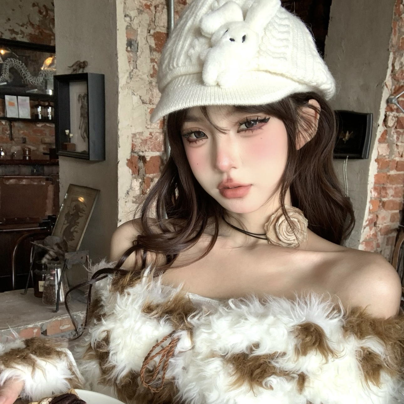 可爱小兔子创意毛线针织贝雷帽冬